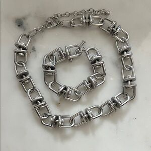 WHBM Chunky Silver Chain Necklace and Bracelet Set